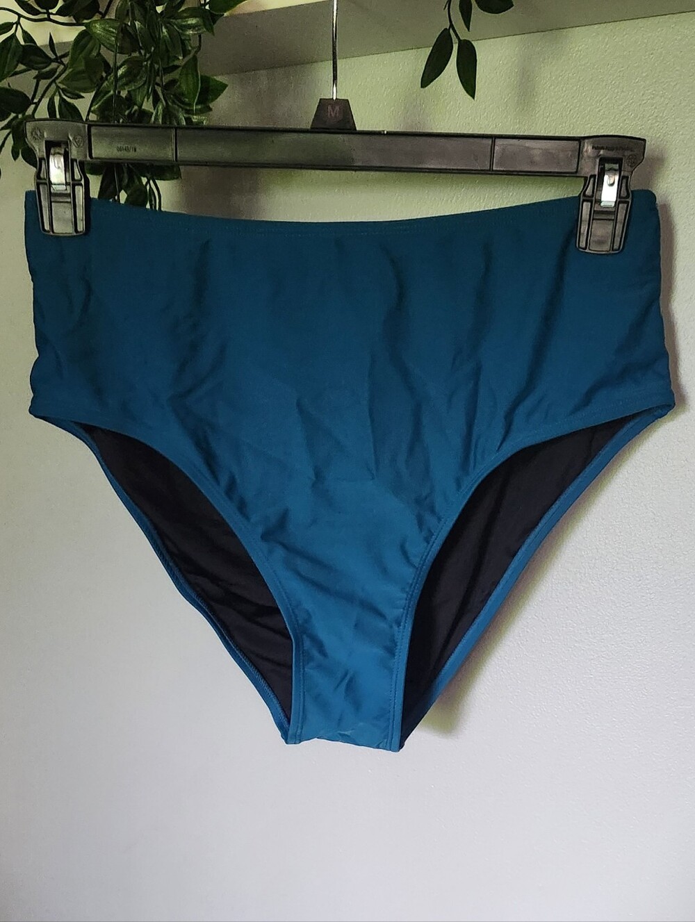 High-Waist Teal Swimsuit Bottoms with Black Lining
